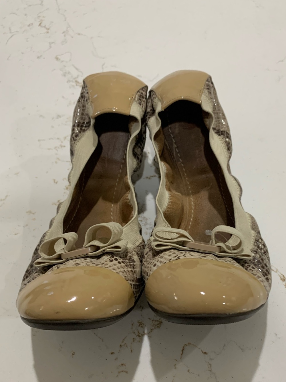 Salvatore Ferragamo Elastic My Paris Snake Print Bow Ballet Flats Size 7